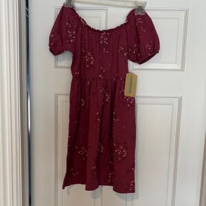 Charming Burgundy Kids Dress with Floral Embroidery